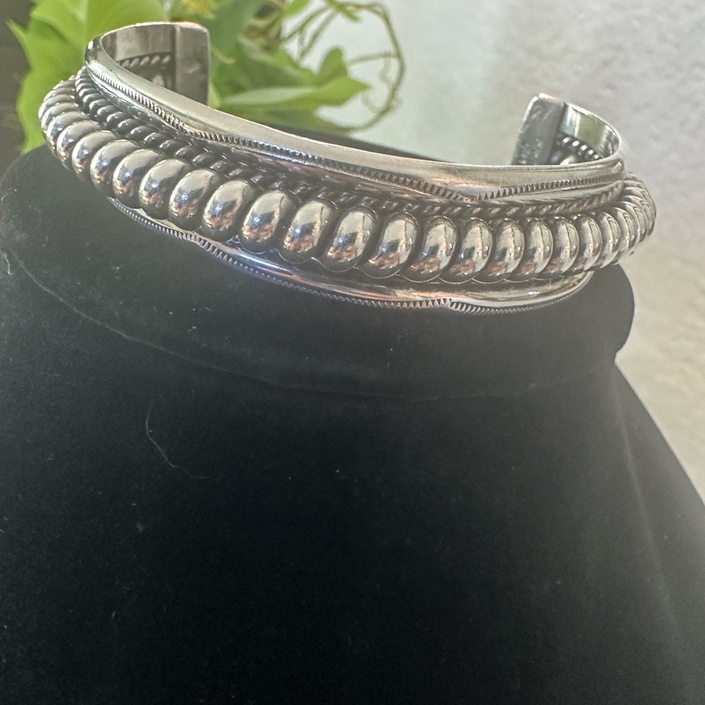 Hand crafted Navajo artist signed silver cuff bracelet for man or women